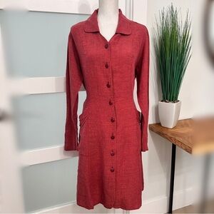 Vintage Flax Button-Front Medium (adjustable) Linen Midi Dress Lagenlook